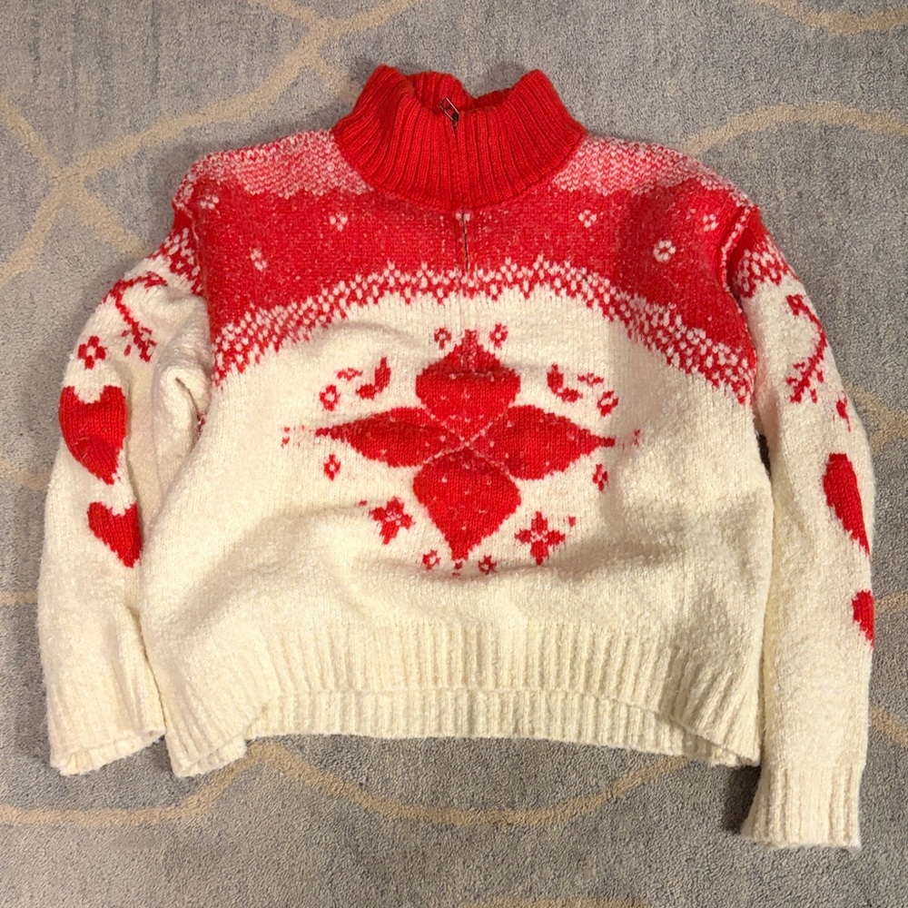 Free People Red and Cream Turtleneck Sweater